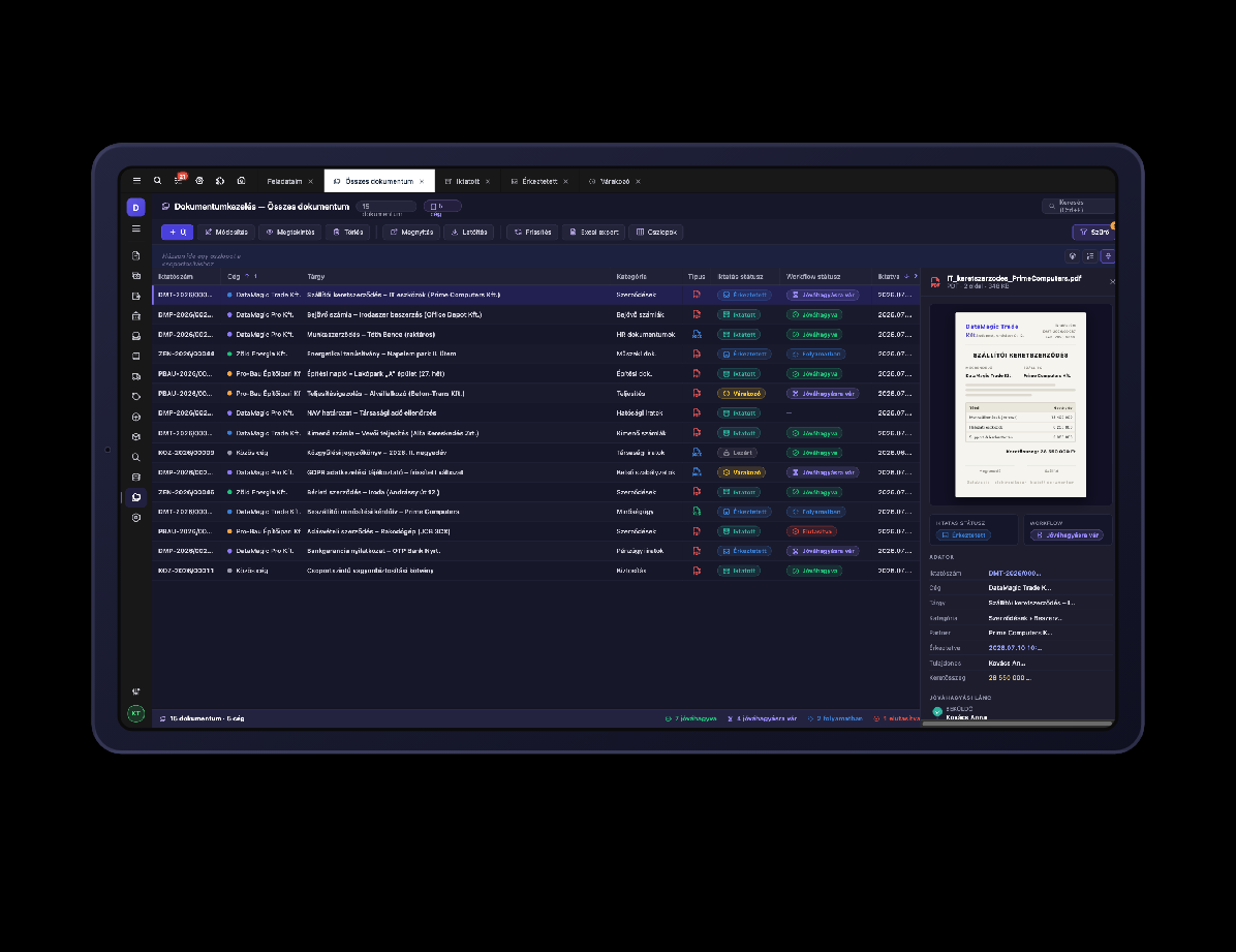 DataMagic DMS – biztonságos, cégcsoportos dokumentumkezelés workflow-státuszokkal és jogosultságokkal