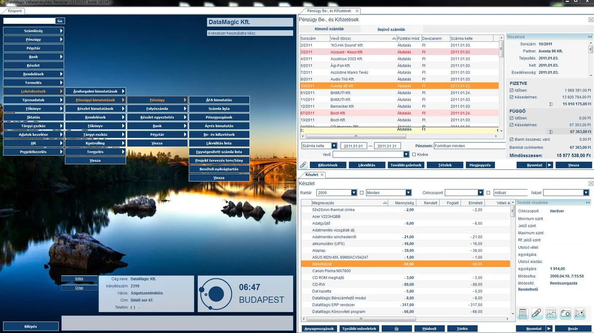 DataMagic Vállalatirányítási Rendszer v12 – többablakos felület