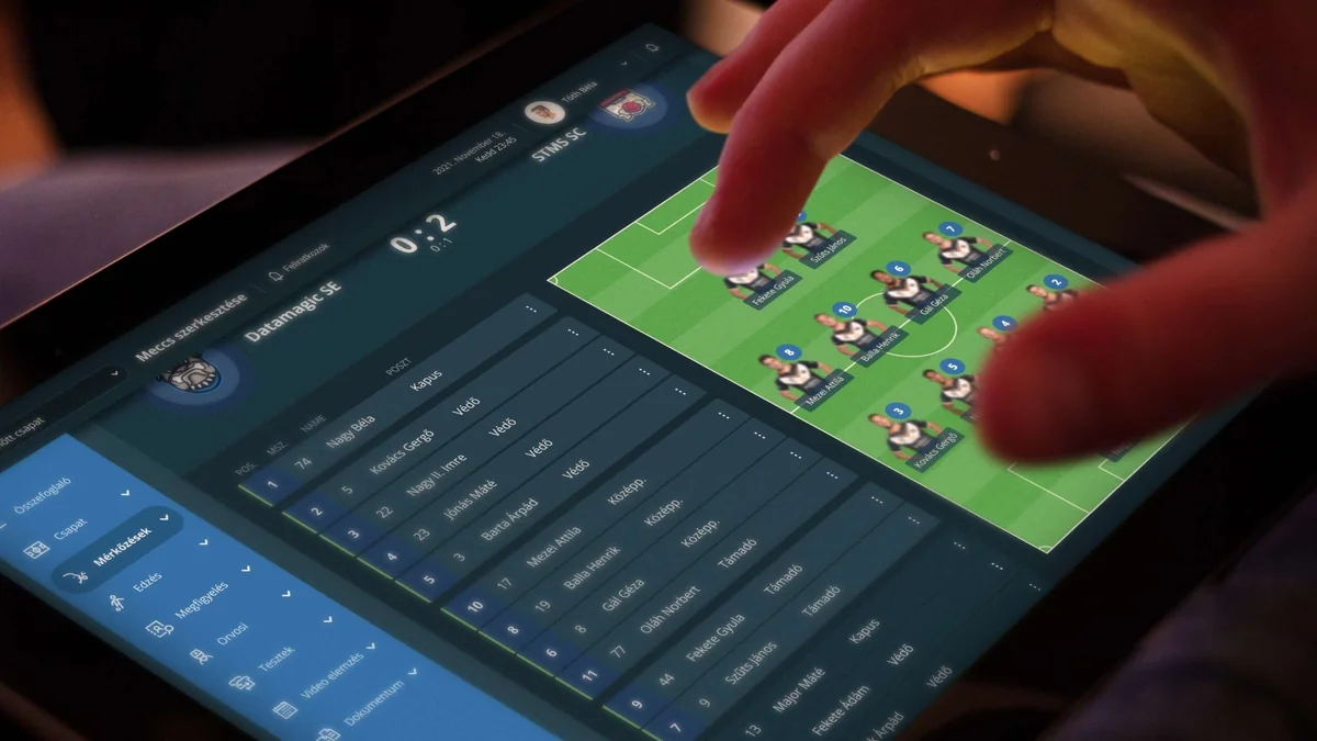 DataMagic AMS – tablet-felület mérkőzésszerkesztéssel