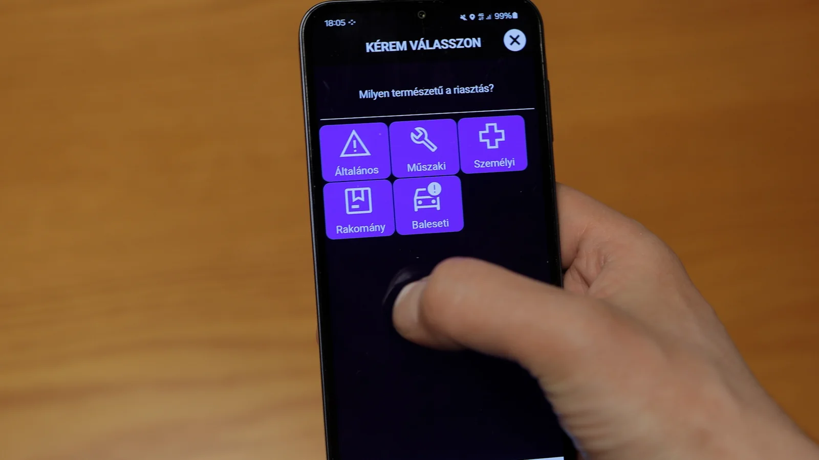 DataMagic TMS – sofőr mobilalkalmazás, incidens-bejelentés (Általános / Műszaki / Személyi / Rakomány / Baleseti)