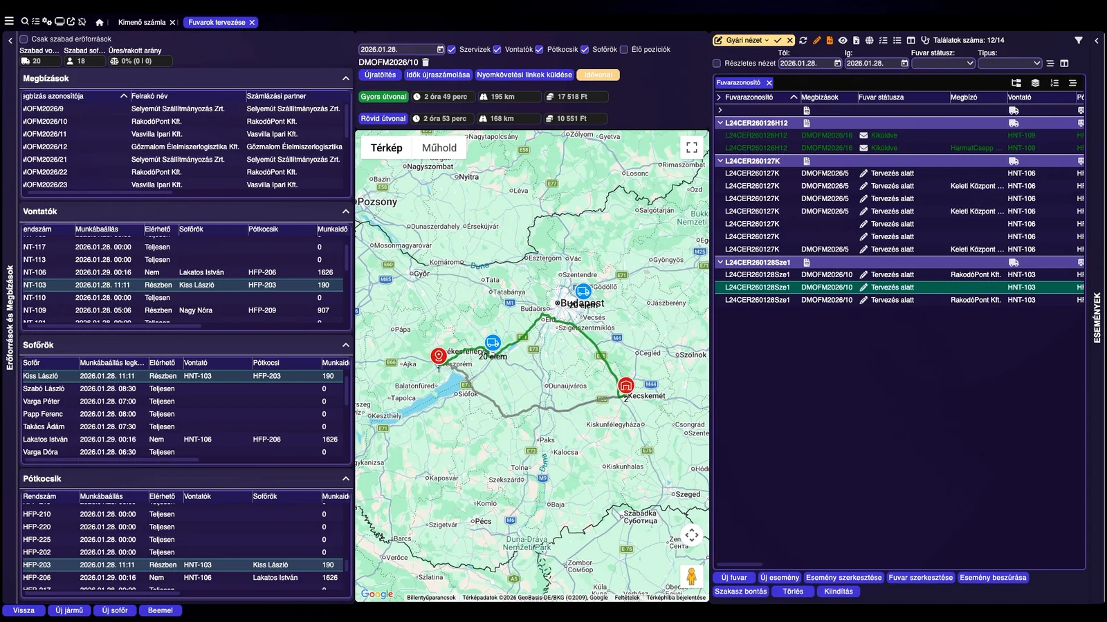 DataMagic TMS – belföldi útvonaltervezés, gyors és rövid útvonal alternatívák